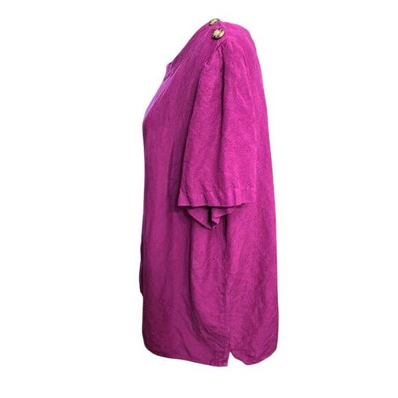 Ava & Viv Shirt Women 1X Pink Linen Blend Short Sleeve Pullover Blouse - Picture 3 of 9